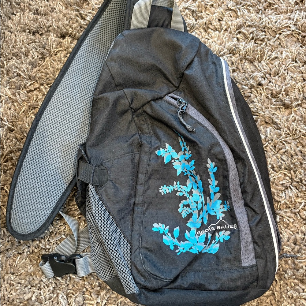 Eddie Bauer Crossbody Sling Shoulder Bag  Black Black/Blue Flowers